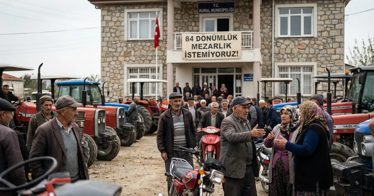 84 dönümlük mezarlık planına köylülerden traktörlü protesto