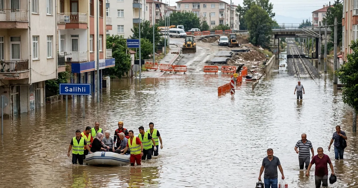 Salihli’de sağanak felaketi: Evler ve iş yerleri su altında