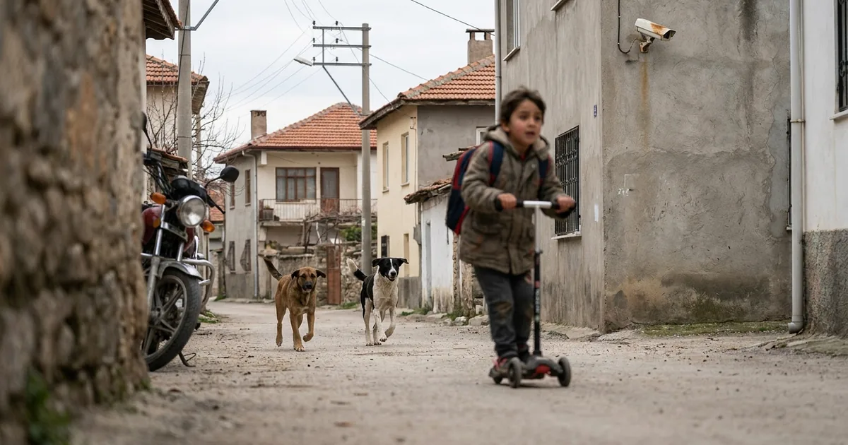 Scooter üzerindeki çocuk köpeklerden kaçmaya çalıştı - Manisa Bakış