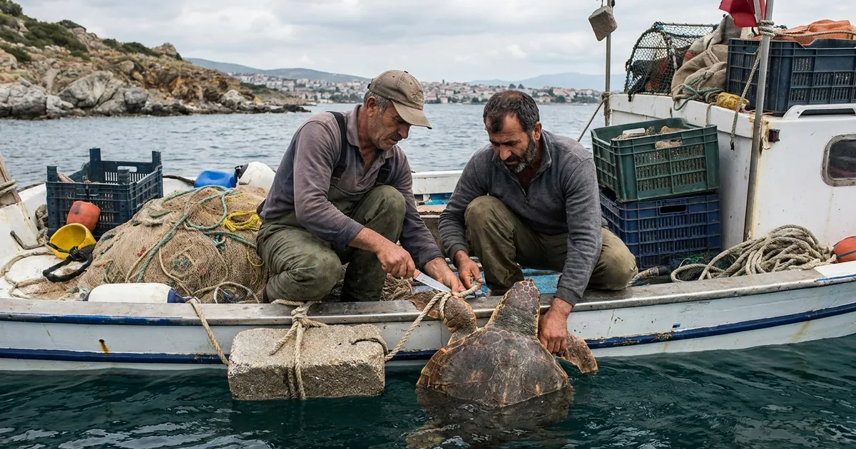 Manisalı iki balıkçı, caretta carettayı ölümden böyle kurtardı - Manisa Bakış
